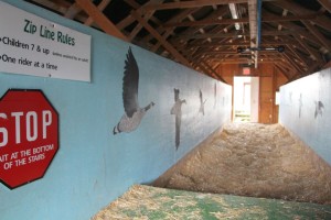 A "zip line" is inserted into the loft of a barn.