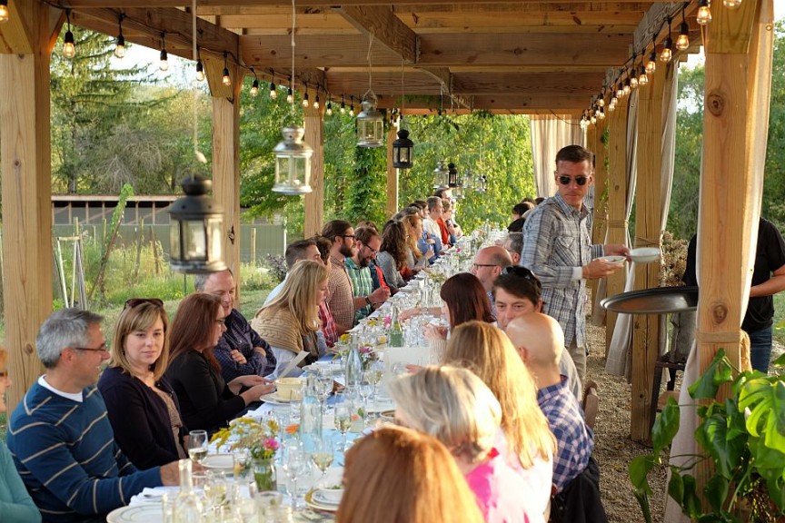 Guests share a farm dinner at Churchview Farm