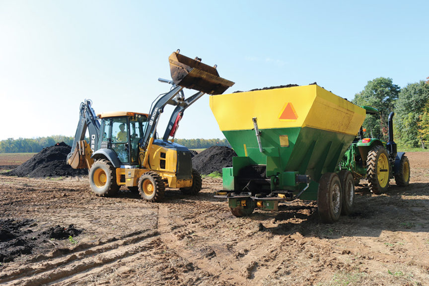 After the compost is fully mature, crews load large spreaders, ready to apply to growing fields.