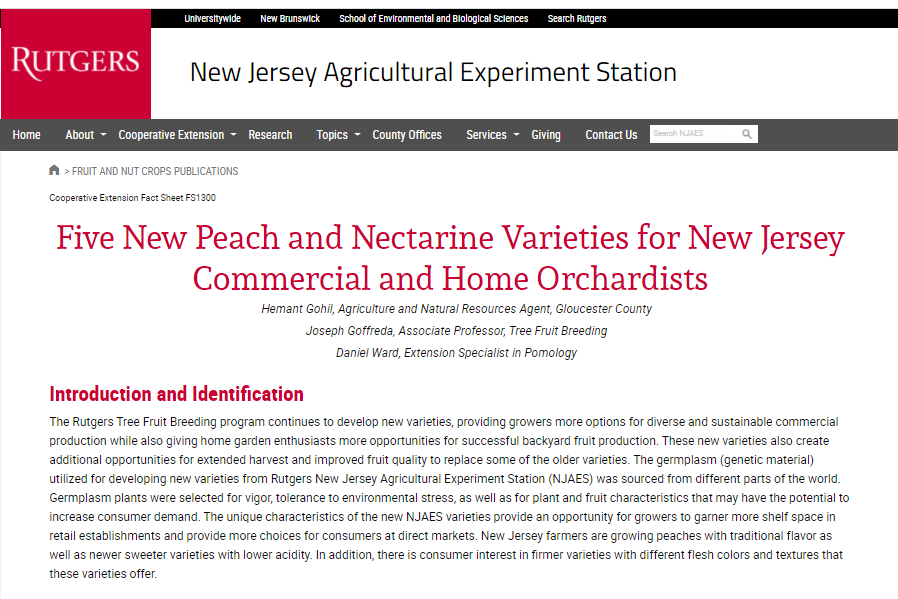 Fact Sheet Category: Five New Peach and Nectarine Varieties for New Jersey Commercial and Home Orchardists